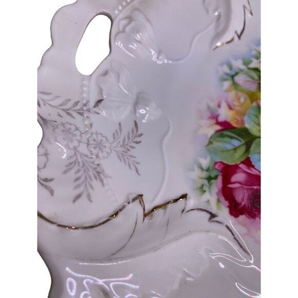 Vintage Gold Etched Rose Handled Celery Dish Plate Bowl Serving Platter -Germany - Picture 6 of 14